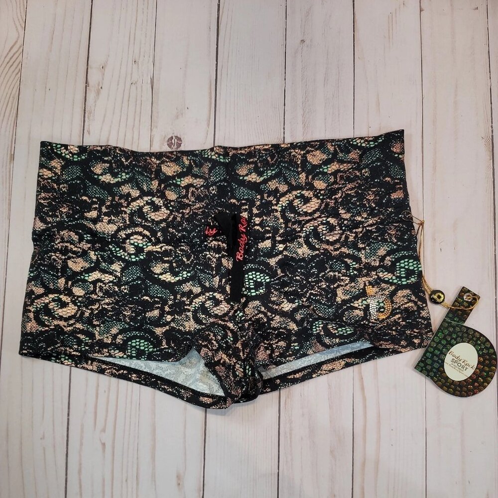 Body Rock by Kelly Dooley Booty Athletic Shorts Mint Lace Black Size S